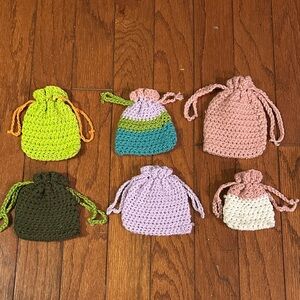 Colorful Crochet Drawstring Pouches for Kids